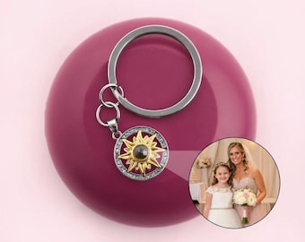 Custom Sunflower Photo Projection Keychain, Personalized Keyring Gift For Her or Him