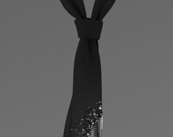 Corbata de cuentas hecha a mano - Corbata plateada y negra, diseño ucraniano