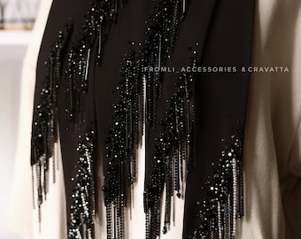 Handmade Black Beaded Tie for Women, Elegant Statement Accessory