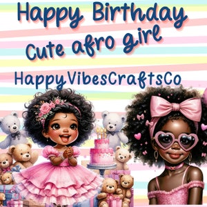 かわいいアフロガールの誕生日おめでとう、かわいいアフロガールと一緒に誕生日をお祝い、かわいいアフロガールの誕生日の透明 PNG、アフロガールの誕生日のクリップアート