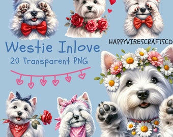 Westie PNG, Cute Westie Dog PNG, Westie Clipart Bundle, Watercolor Westie Clipart, Westie Love Clipart, Transparent Westie PNG