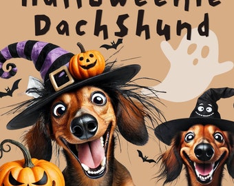 Kawaii Halloween Dachshund Clipart, Spooky Sausage Dog PNG (Digital Download)