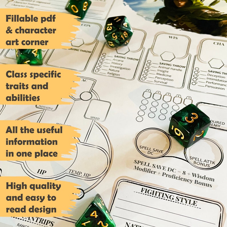 DnD 5e Monk Character Sheet: High Quality Fillable PDF for 5th edition Dungeons and Dragons Supplement for Inventory & Spells image 2