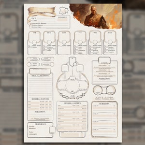 DnD 5e Monk Character Sheet: High Quality Fillable PDF for 5th edition Dungeons and Dragons Supplement for Inventory & Spells image 5