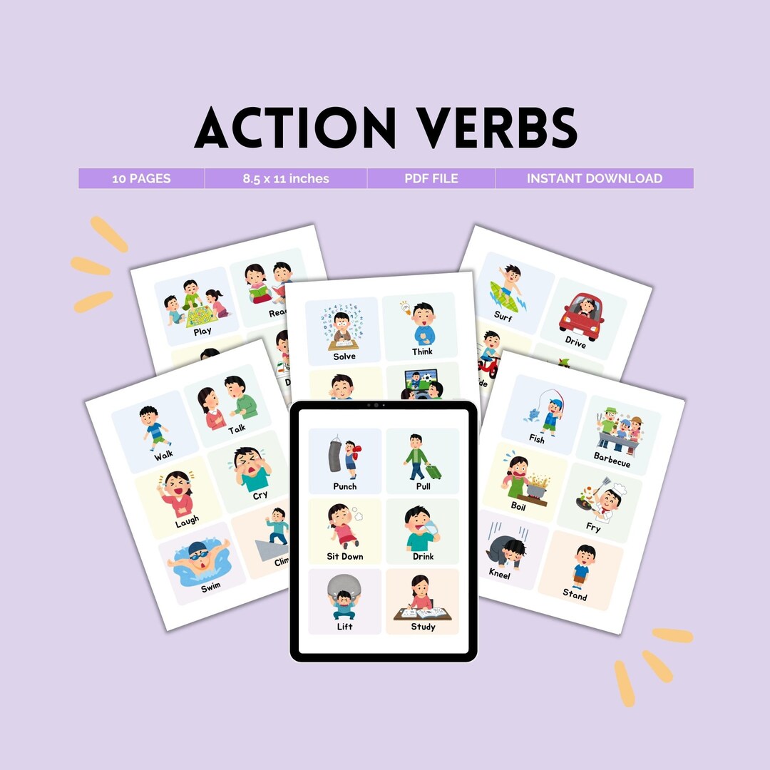 Action Verbs, Action Verbs Card, Vocabulary Activity, Homeschool ...
