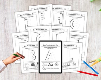 Dierentuingeluiden, homeschool afdrukbaar, alfabetkunst, afdrukbare kleuren, kinderalfabet, kinderkunst aan de muur, montessorimaterialen maken de letter af
