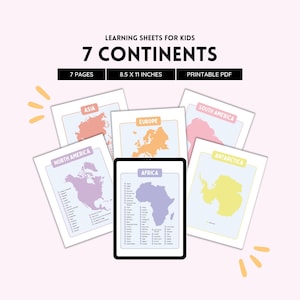 7 Kontinente, Weltkarte, Sieben Kontinente, Montessori Materialien, Kontinente druckbar, Weltkontinente, Kontinente Ozean, Grundschule PDF