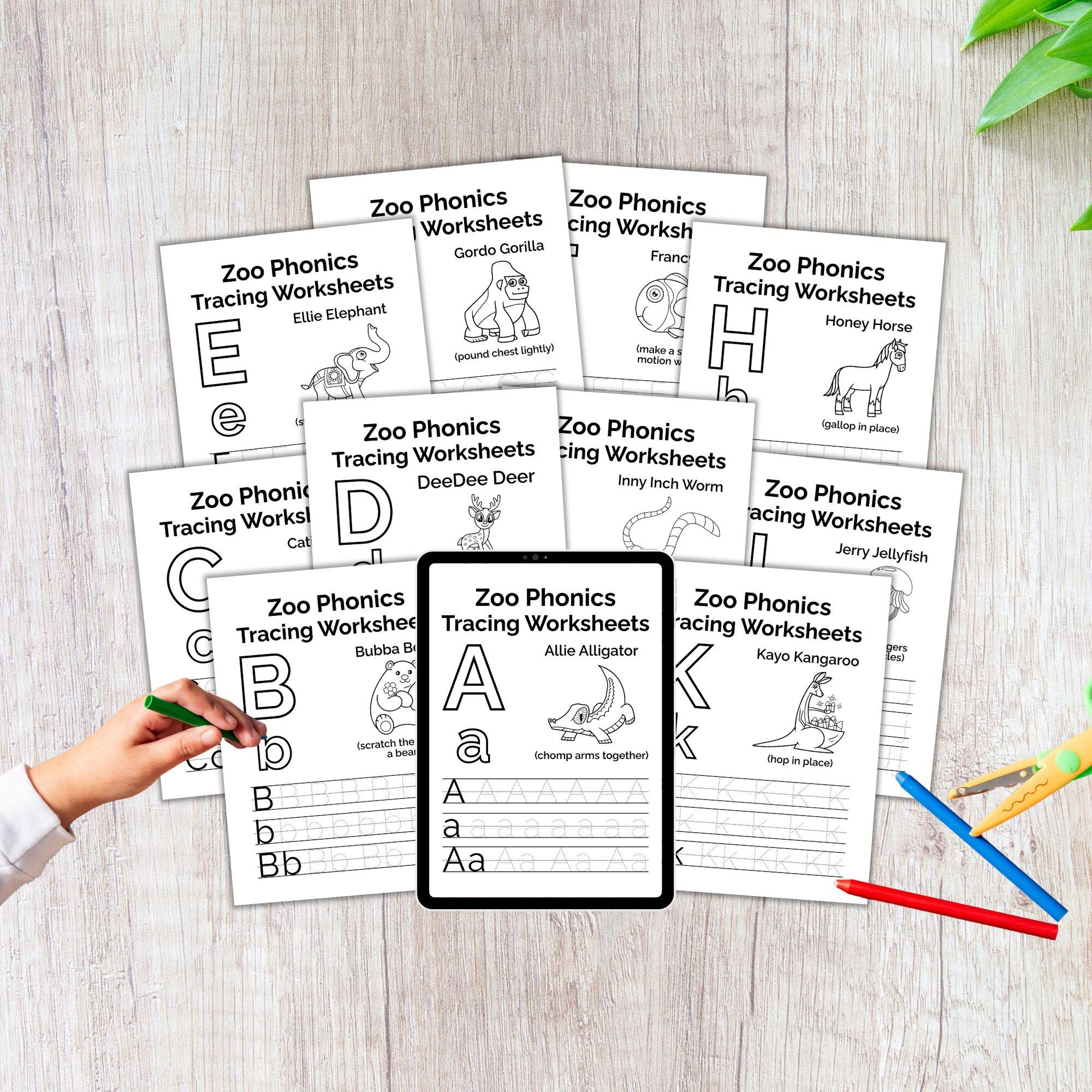 Zoo Phonics, Tracing Worksheet, Preschool Worksheets, Printable