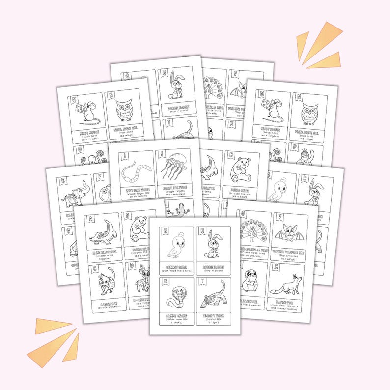 Pu&ograve; includere: Carte stampabili in bianco e nero con illustrazioni di diversi animali. Ogni carta ha il nome dell'animale e una breve descrizione. Le carte sono progettate per imparare sugli animali.