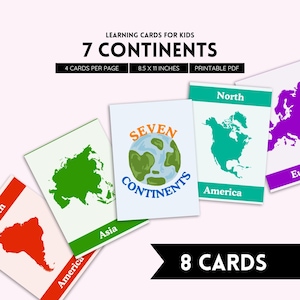 7 Kontinente, 7 Kontinente Karten, Kontinente Karteikarten, Vorschullernen, Kontinente lernen, Geographie, Klassenzimmer Dekor, PDF-Datei