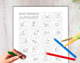 Zoo Phonics, Coloring Pages, Preschool Worksheets, Printable Coloring, Kids Wall Art, Alphabet Art, Homeschool Printable, PDF File, PDF File