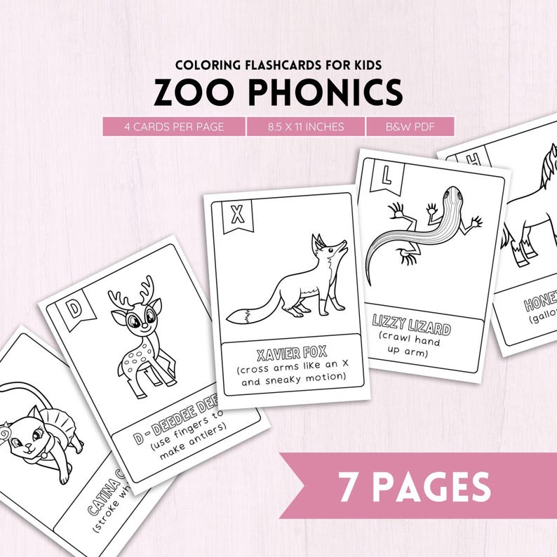 Zoo Phonics, materiale stampabile per l'istruzione parentale, alfabeto artistico, materiale da colorare stampabile, alfabeto per l'asilo nido, decorazioni murali per bambini, materiali Montessori, PDF per la scuola materna immagine 2