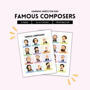 Famous Composers Printable | Color PDF | Music History Chart | Classical Music Reference Poster | Homeschool & Classroom Resource