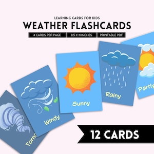 Wetter Karteikarten, Wetterkarten, Karteikarten für Kinder, Lernkarten, Lernwetter, Wetteraktivitäten, PDF-Datei