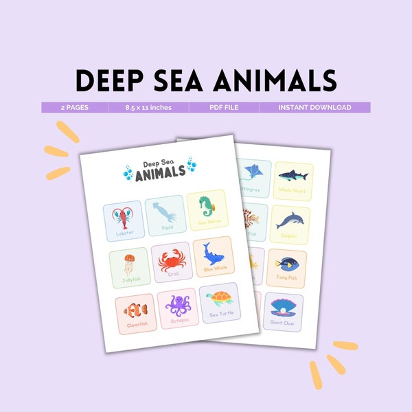 Deep Sea Animals, Under The Sea, Ocean Nursery Decor, Life Aquatic, Baby Room Decor, Marine Biology, Animal Art, Sea Animal Chart, PDF File