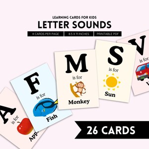 Sonidos de las letras, sonidos iniciales, reconocimiento de letras, material imprimible para preescolar, aprender a leer, reconocimiento de letras, tarjetas didácticas del alfabeto, archivo PDF