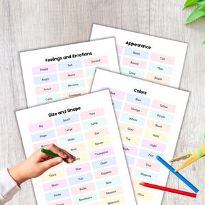 Adjectives, Parts of Speech, Describing Words, Adjective Cards, Homeschool Activity, Adjective Practice, Formal Adjectives, Adjective Poster