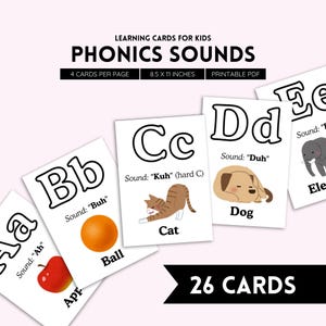 Sonidos fonéticos, aprender a leer, fonética imprimible, sonidos de letras, hoja de trabajo de fonética, letras iniciales, tarjetas didácticas de fonética, enseñar a leer PDF