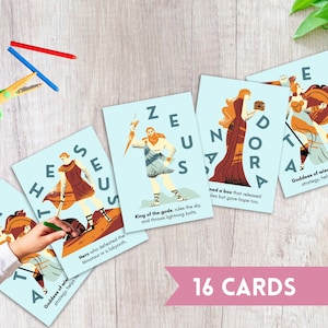 Oude Griekse goden Flashcards | Kleuren-pdf | Afdrukbare leerkaarten mythologie | Hulpmiddel klassikaal en thuisonderwijs | Geschiedenisactiviteit