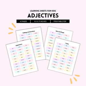Adjectifs, Parties du discours, Description de mots, Cartes d'adjectifs, Activité scolaire à la maison, Exercice d'adjectif, Adjectifs formels, Poster d'adjectifs