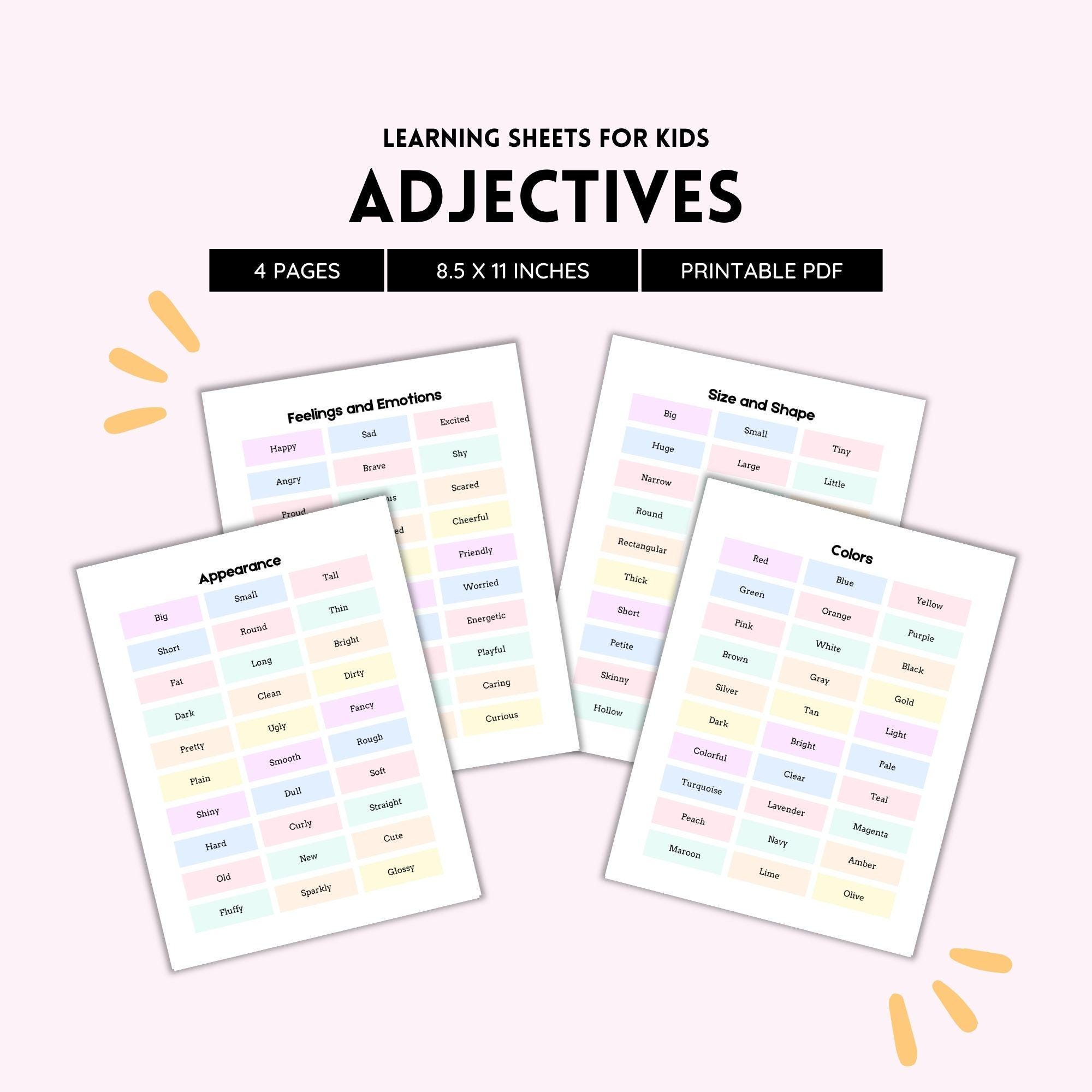 Adjectives List Printable | Color PDF | English Grammar Reference Chart ...