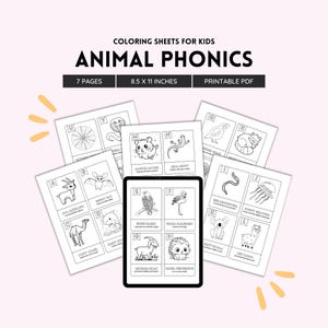Fonética animal, manualidades con el alfabeto, páginas para colorear, manualidades con letras, material imprimible para la educación en el hogar, arte del alfabeto, sonidos iniciales, educación en el hogar, archivo PDF