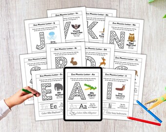 Dierentuingeluiden, Homeschool Afdrukbaar, Alfabetkunst, Afdrukbare kleuren, Kwekerijalfabet, Kindermuurkunst, Montessorimaterialen, Dot Marker PDF