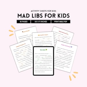 Mad Libs For Kids, Printable Mad Libs, Games For Kids, Instant Download, Kids Mad Libs, Mad Libs Game, Fill In The Blanks, School Activity