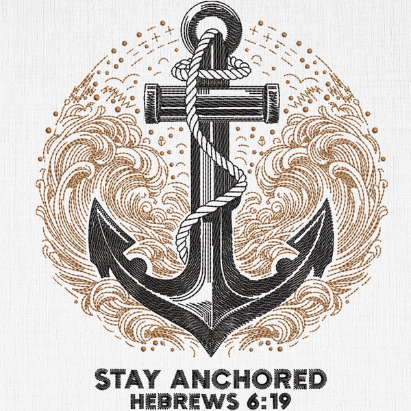 Christian Embroidery Design Anchor, Anchor & Waves Embroidery Design, Nautical Embroidery design, Maritime Embroidery File - Download PES