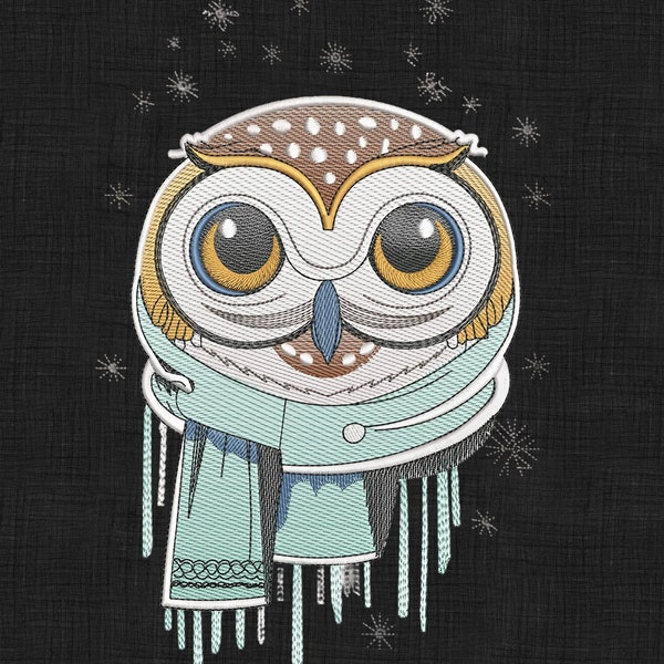 Winter Owl Embroidery Design - Cozy Scarfed Owl Pattern, Snowflake Accents - Instant Download -Fits Various Hoops for T-Shirts & Sweatshirts