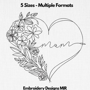 Mom Heart Floral Embroidery Design (Digital Download)