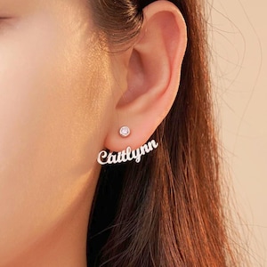 Pendientes con nombre personalizado: pendientes con piedra natal personalizados, joyas con dijes con nombre únicos, regalo para ella, cumpleaños y día de la madre
