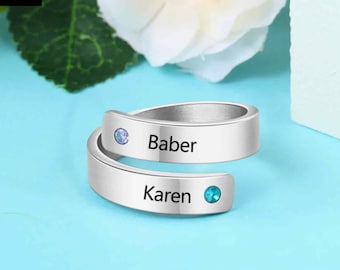 Personalized Engraved Name Rings for Women, Custom Name Birthstone Wrap Mothers Ring, Women Rings Jewelry, Gifts for Her, Mom, Wife, Sister