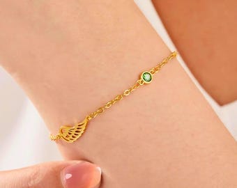 Pulsera personalizada con alas de ángel y piedra de nacimiento, pulsera de ángel de la guarda, joyería conmemorativa de aborto espontáneo, regalo de condolencia por la pérdida de un familiar, un bebé o un niño pequeño.