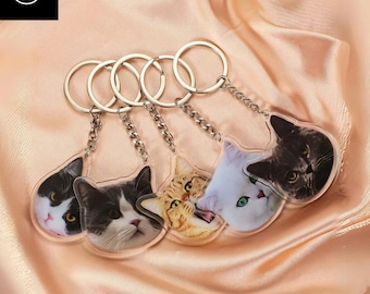 Personalized Pet Photo Acrylic Keychain, Customized Dog Cat Picture Keychain, Custom Portrait Art Charm Keyring, Pet Lover's Keepsake Gifts