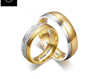 Anillos de compromiso de boda con grabado de nombre personalizado para hombres y mujeres, anillos de pareja personalizados con circonita, regalo de aniversario para marido y esposa