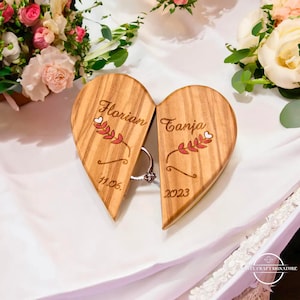 Custom Wedding Ring Box with Magnet, Personalized Wooden Art Heart Ring Box Holder, Match Jewelry Box Gifts for Couple/Wife/Husband/Newlywed