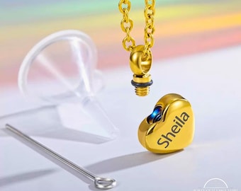 Custom Small Heart Urn Necklace, Personalized Name Memorial Ashes Cremation Pendant, Thoughtful Pet Human Ash Family Holder Remembrance Gift