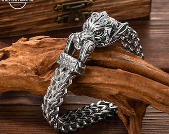 Custom Viking Wolf Eagle Bear Head Bracelet, Norse Mythology Jewelry, Unisex Men's Animal Style Bracelet, Punk Bangle Gifts for Men/Father