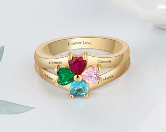 Custom Name Engagement Promise Rings for Women, Personalized Mothers Ring with Heart Birthstone Jewelry, Gifts for Her, Mom, Wife, Grandma