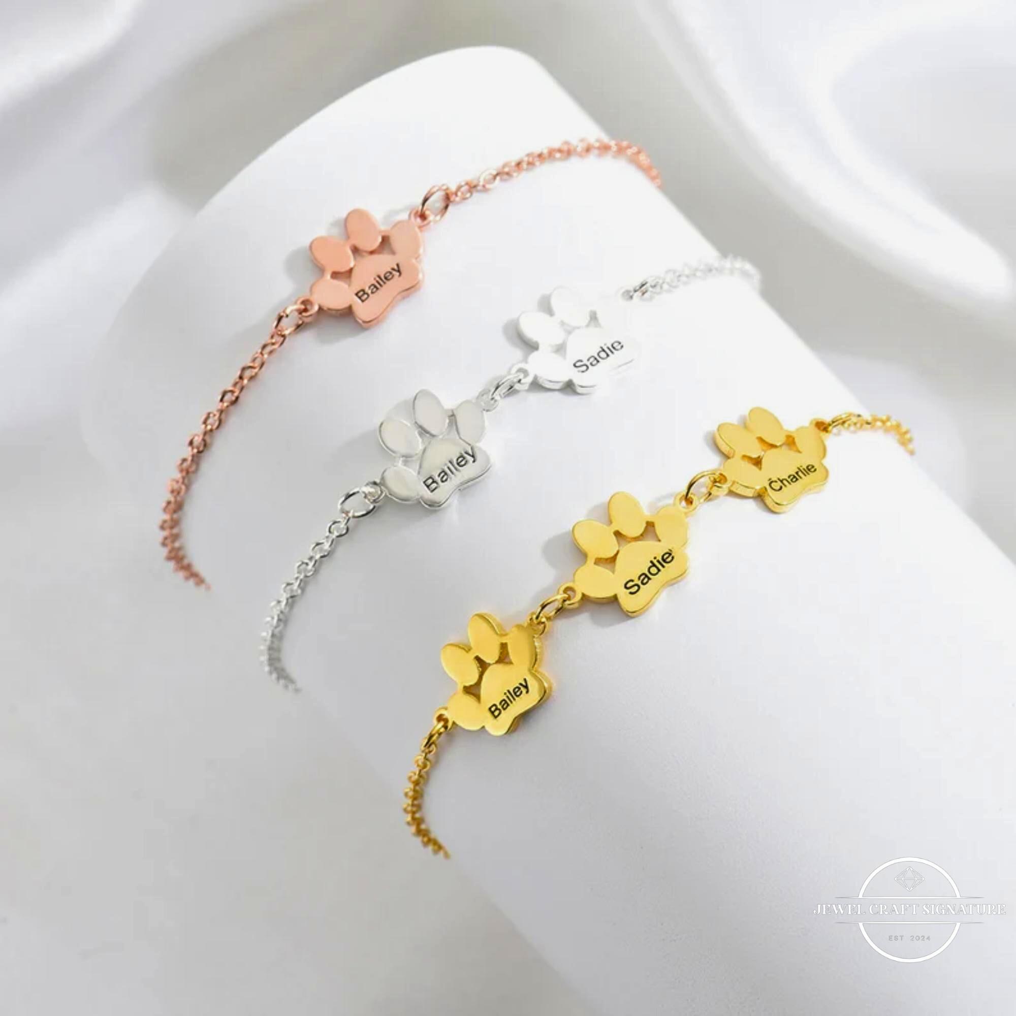Custom Paw Print Bracelet, Personalized Pet Memorial Jewelry, Engraved ...