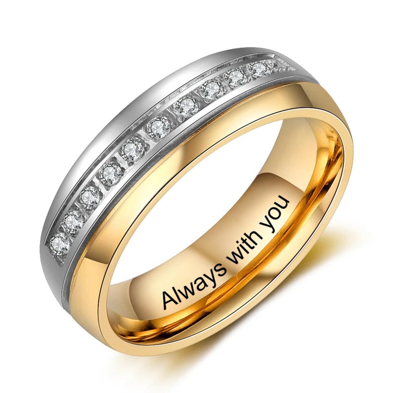 Customized Name Engraving Wedding Engagement Rings for Men Women, Personalized Couple Rings with Zirconia, Anniversary Gift for Husband Wife zdjęcie 3