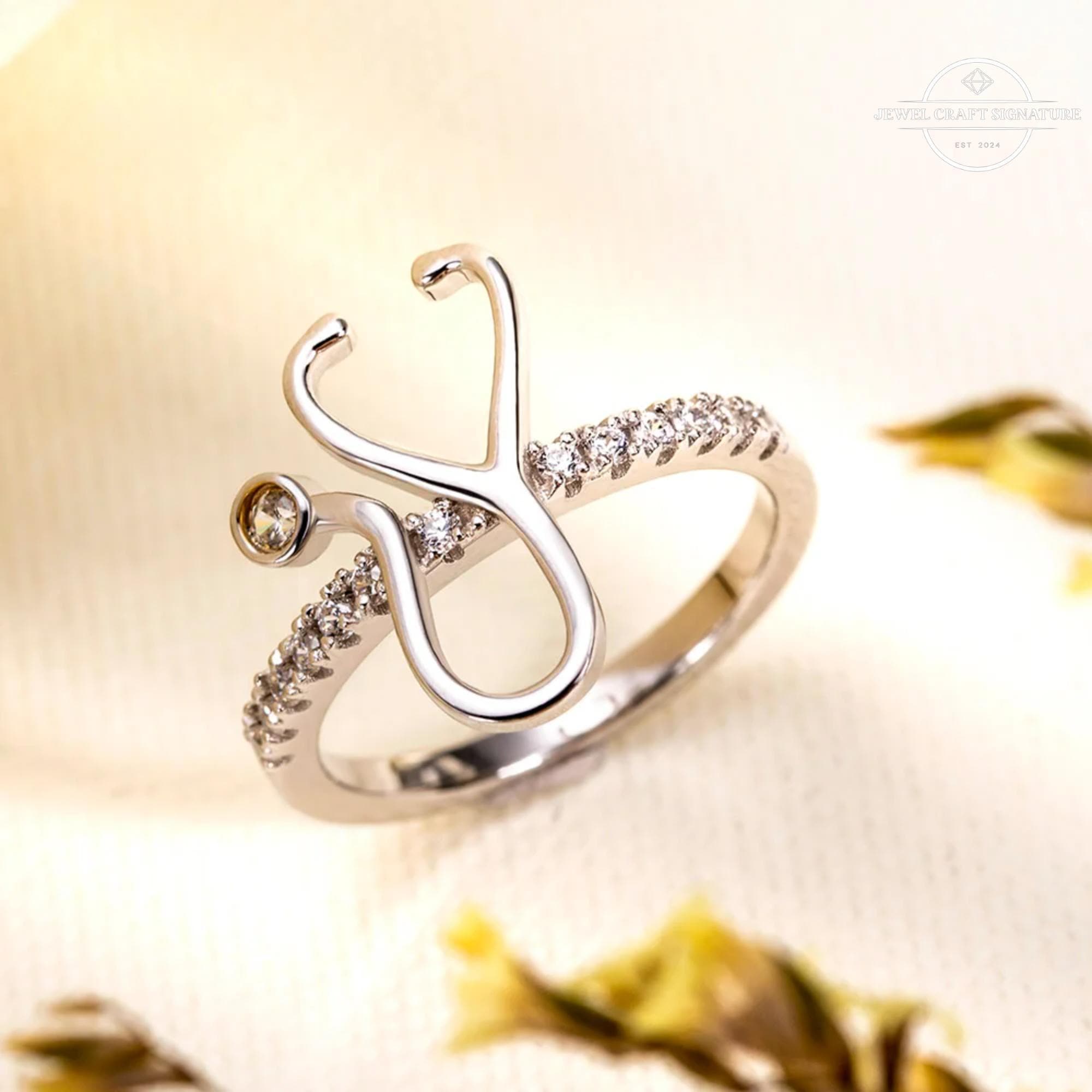 Personalized Stethoscope Ring - Custom Name & Birthstone Jewelry for ...
