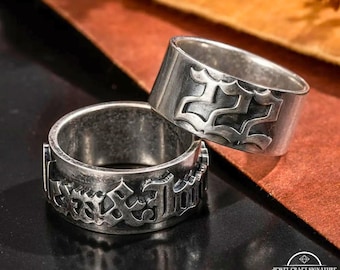 Custom Gothic Name Unisex Ring, Personalized Old English Tattoo Style Men's Ring, Secret Message Ring for Him/Her, Fathers Mothers Day Gifts