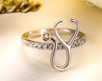 Personalized Stethoscope Ring - Custom Name & Birthstone Jewelry for Nurses, Doctors, Medical Graduation Gift, Healthcare Worker Charm