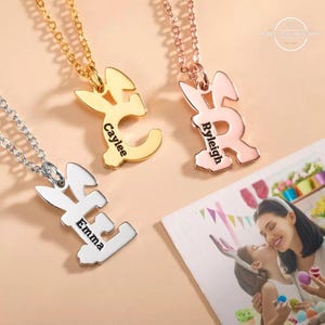 Benutzerdefinierte Osterhase Brief Halskette, personalisierte Kaninchen Anhänger Halskette, Name Anhänger Schmuck, ideales Geschenk für Kinder, Tierliebhaber, Frauen, Mädchen