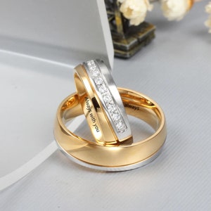 Customized Name Engraving Wedding Engagement Rings for Men Women, Personalized Couple Rings with Zirconia, Anniversary Gift for Husband Wife zdjęcie 7