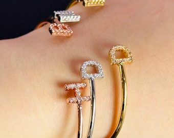 Custom Letter Bracelet, Personalized Initial Bracelet, Zirconia Cuff Bangle Jewelry for Baby & Adult, 18K Gold Dainty Gifts for Her, Women