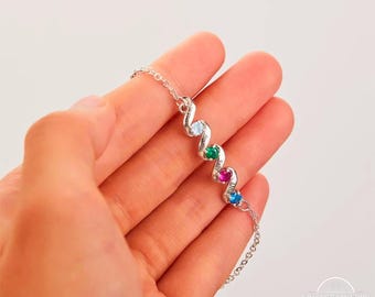 Custom Heart Birthstone Bracelet, Multiple Names Family Bracelet Jewelry, Adjustable Charm Bracelet, Gift for Her, Mom, Wife, Women, Grandma