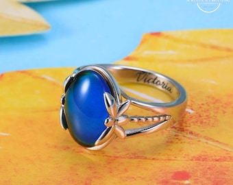 Custom Color Changing Silver Mood Ring, Personalized 925 Sterling Stone Ring, Handmade Emotional Wellness Jewelry, Gifts for Her, Wife, Mom
